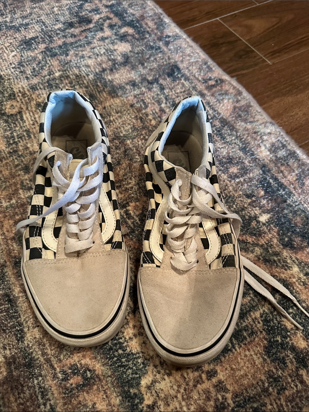 Vans Women's Checkerboard Lace-Up Sneakers in Black & Cream